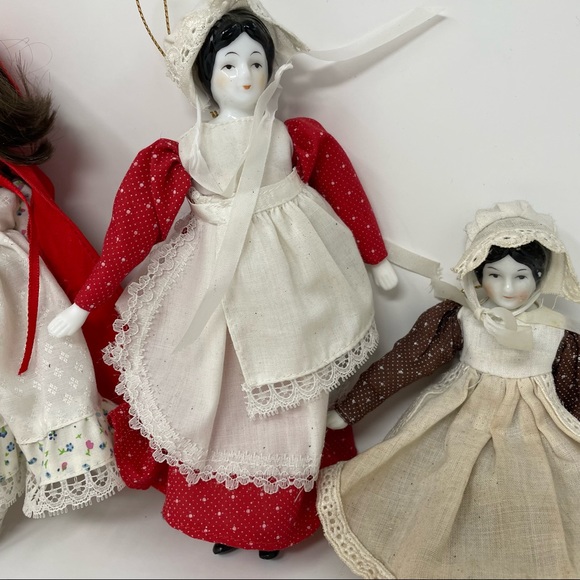 VINTAGE Set of Four Porcelain Ornament 8" Dolls - Picture 7 of 11